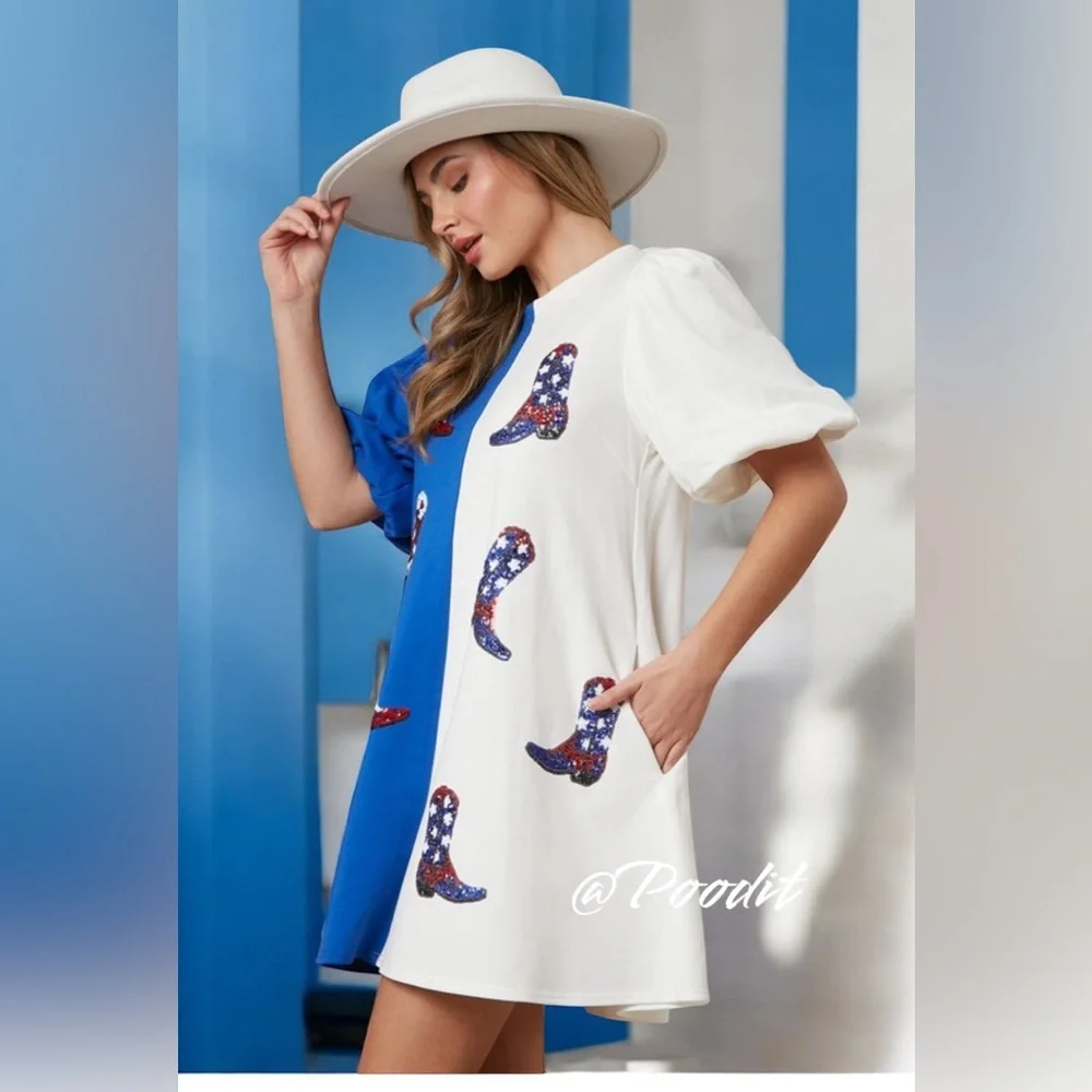 PEACH LOVE CALIFORNIA puff sleeve French terry dress S M L - Picture 5 of 9